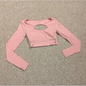 OFFLINE by Aerie Real Me Crop Top Womens XS Pink Long Sleeve Open Back